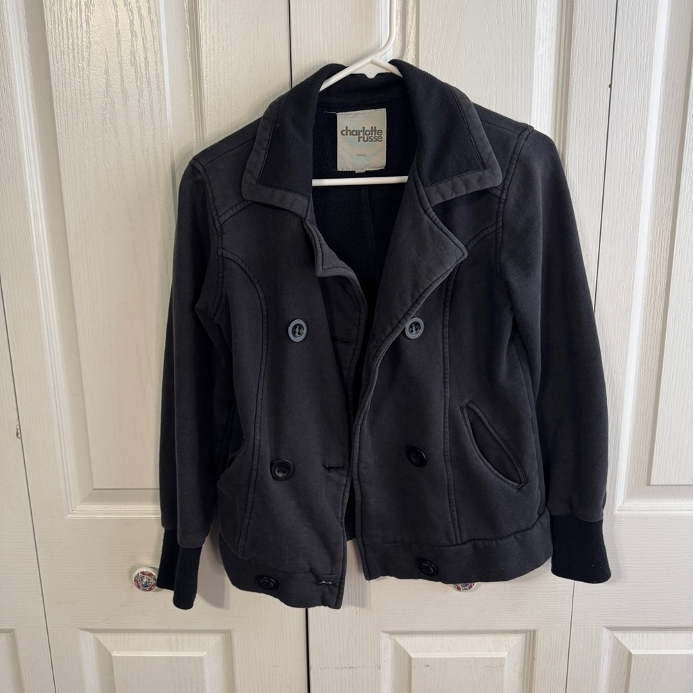 Charlotte Russe black button up pea coat style jacket‎ size small